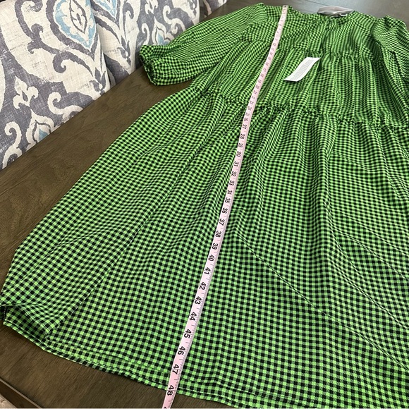 NWT Topshop Gingham Smocked Long Sleeve Maternity Midi Dress Green & Black Sz 4 - Picture 14 of 15
